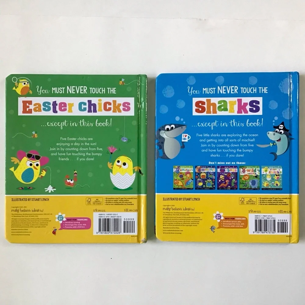 Never Touch the Easter Chicks, and Sharks Board Books Set Kids Sensory Textured